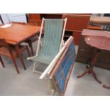 3 folding wooden and canvas deck chairs Worn, damage to unpainted frame
