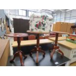 5166 3 circular tripod side tables plus floral patterned sewing box