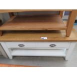 Oak coffee table with painted base and 2 drawers