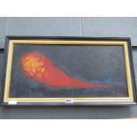 (4) Oil on board of abstract in the shape of a fire ball signed Del