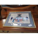 Framed and glazed Chinese water colour depicting wedding ceremony