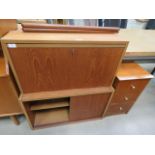 2 section teak modular wall unit (af) plus a beech finished 3 drawer bedside cabinet