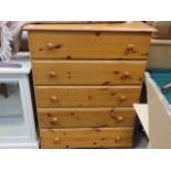 Pine chest of 5 drawers