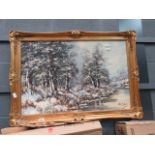 Oil on canvas 'Winter Landscape with woodland and river'