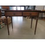 Mahogany desk with 2 drawers Top split and slightly warped. Split inside drawer otherwise in fair