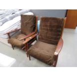 Pair of teak Parker Knoll style armchairs Frames and springs solid, fair condition, fabric spring