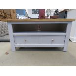 5105 (8) Grey painted oak top small TV audio unit with shelf and drawer