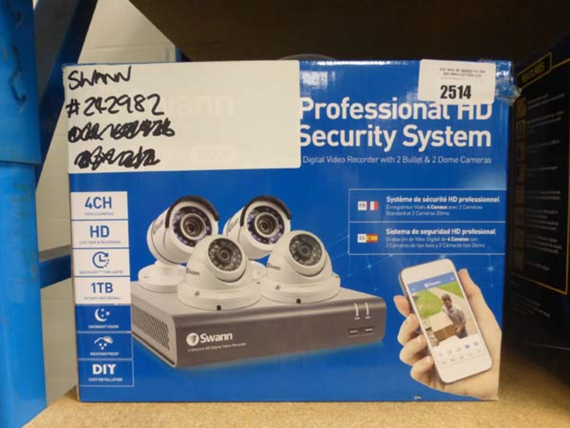 Swan CCTV 4 channel home recording kit with 2 cameras in box