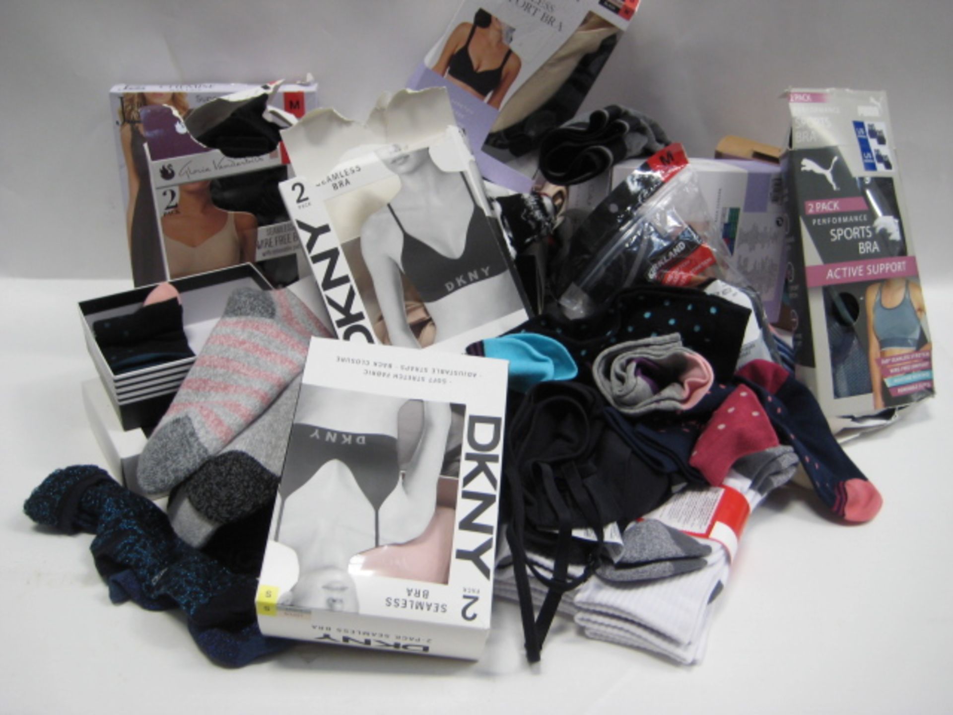 Bag containing ladies underwear, gents underwear, socks by Carol Hochman, DKNY, Pringle etc