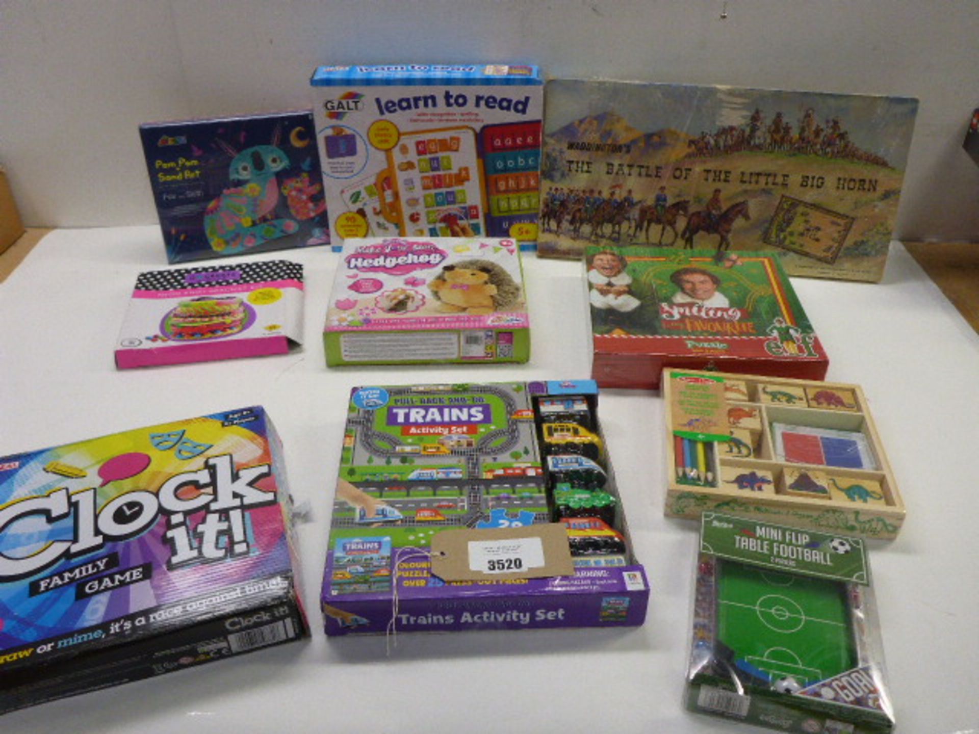 Bag of 10 games including Waddington's Battle of the Little Big Horn, Galt Learn to Read, Train