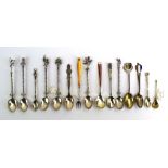A mixed parcel of 19th century and later collectable teaspoons including a Scandinavian enamelled