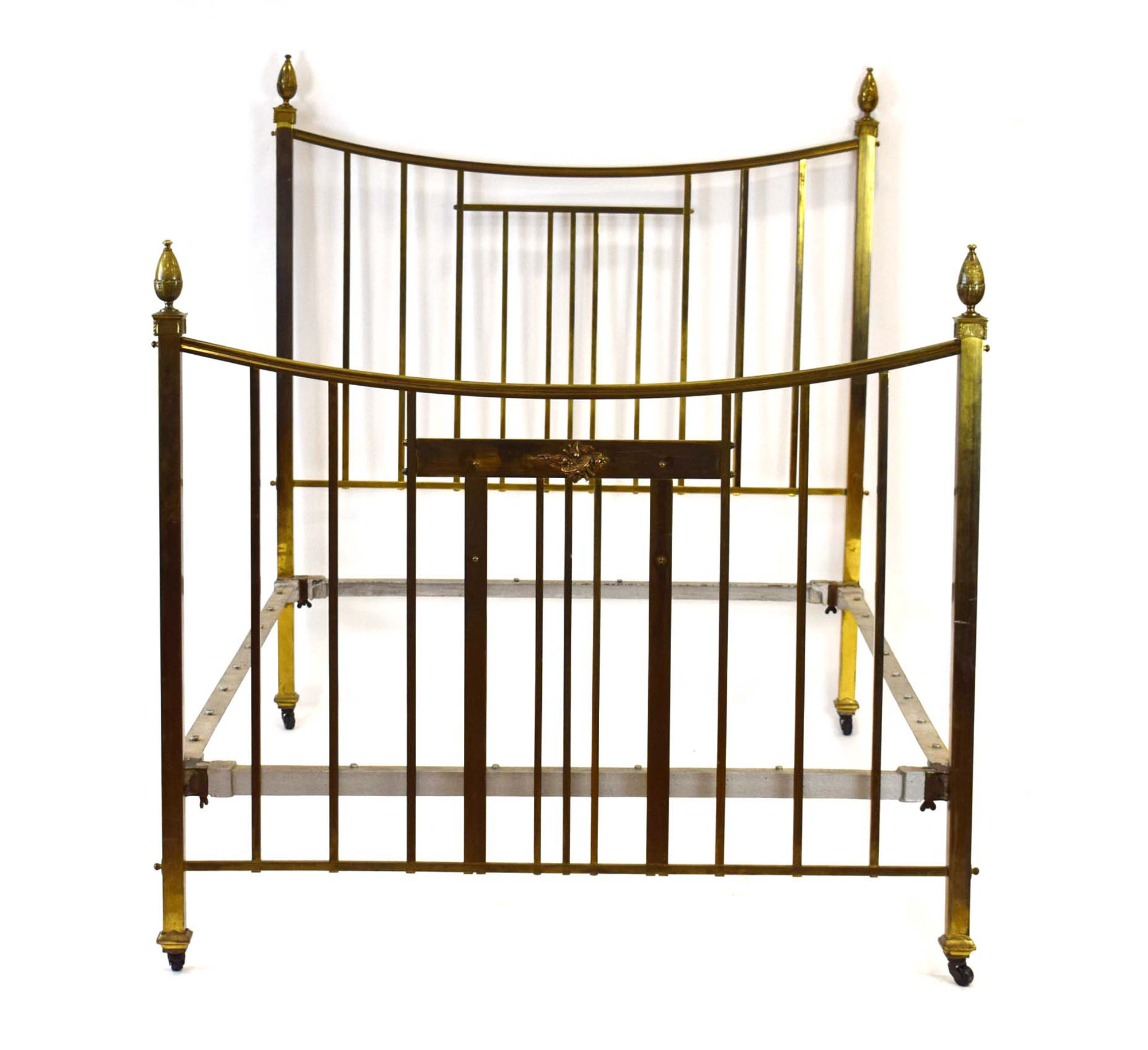 A late 19th/early 20th century brass-finished bedframe decorated with copper sections and - Image 2 of 14