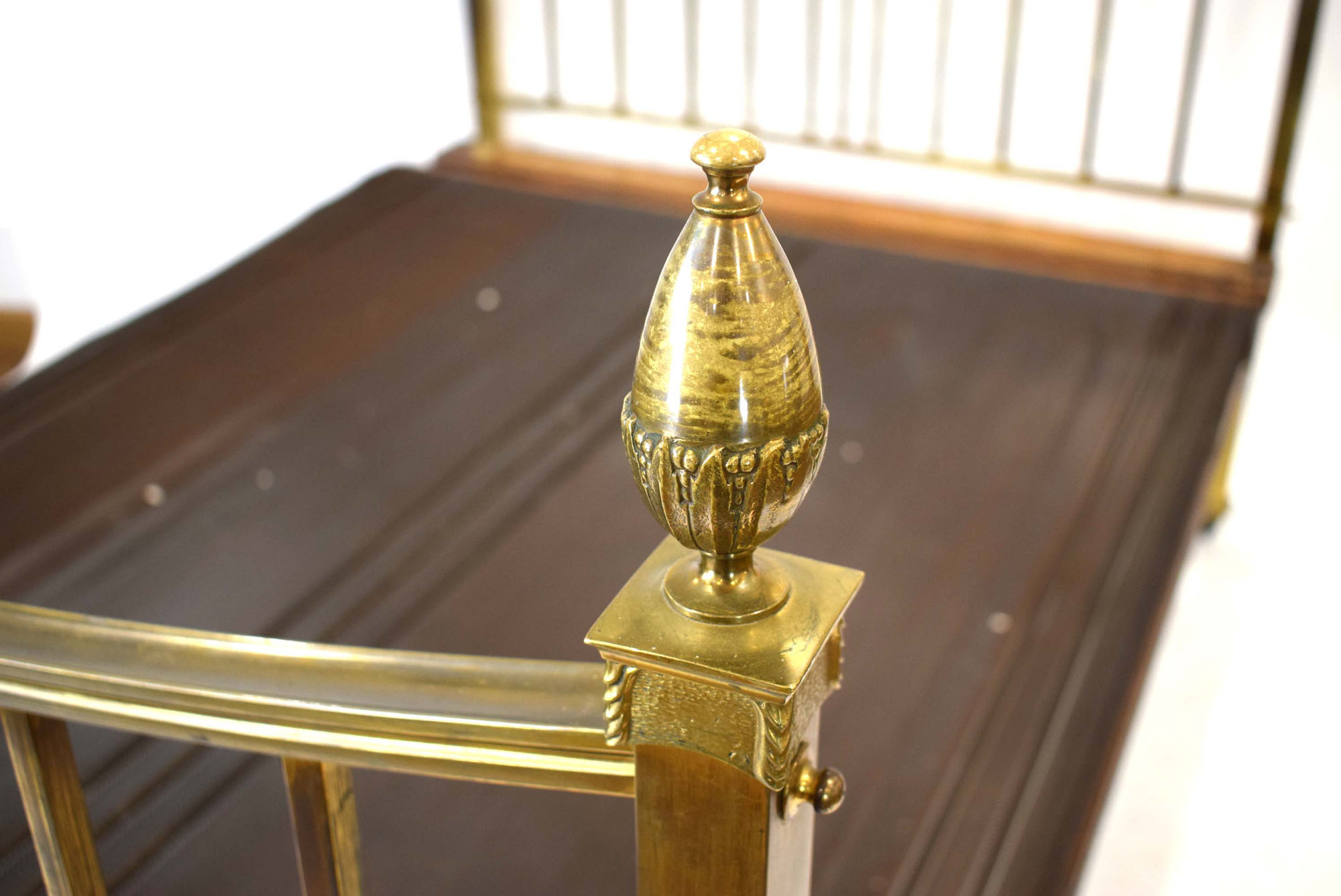 A late 19th/early 20th century brass-finished bedframe decorated with copper sections and - Image 13 of 14
