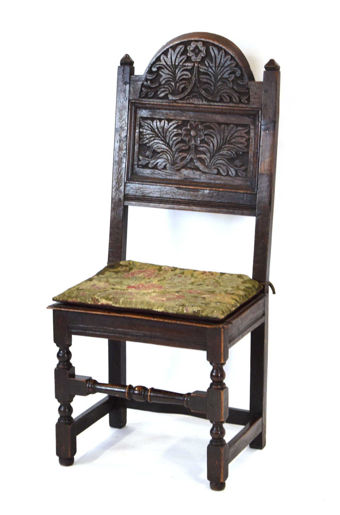 A 17th century and later oak back stool, - Image 2 of 5