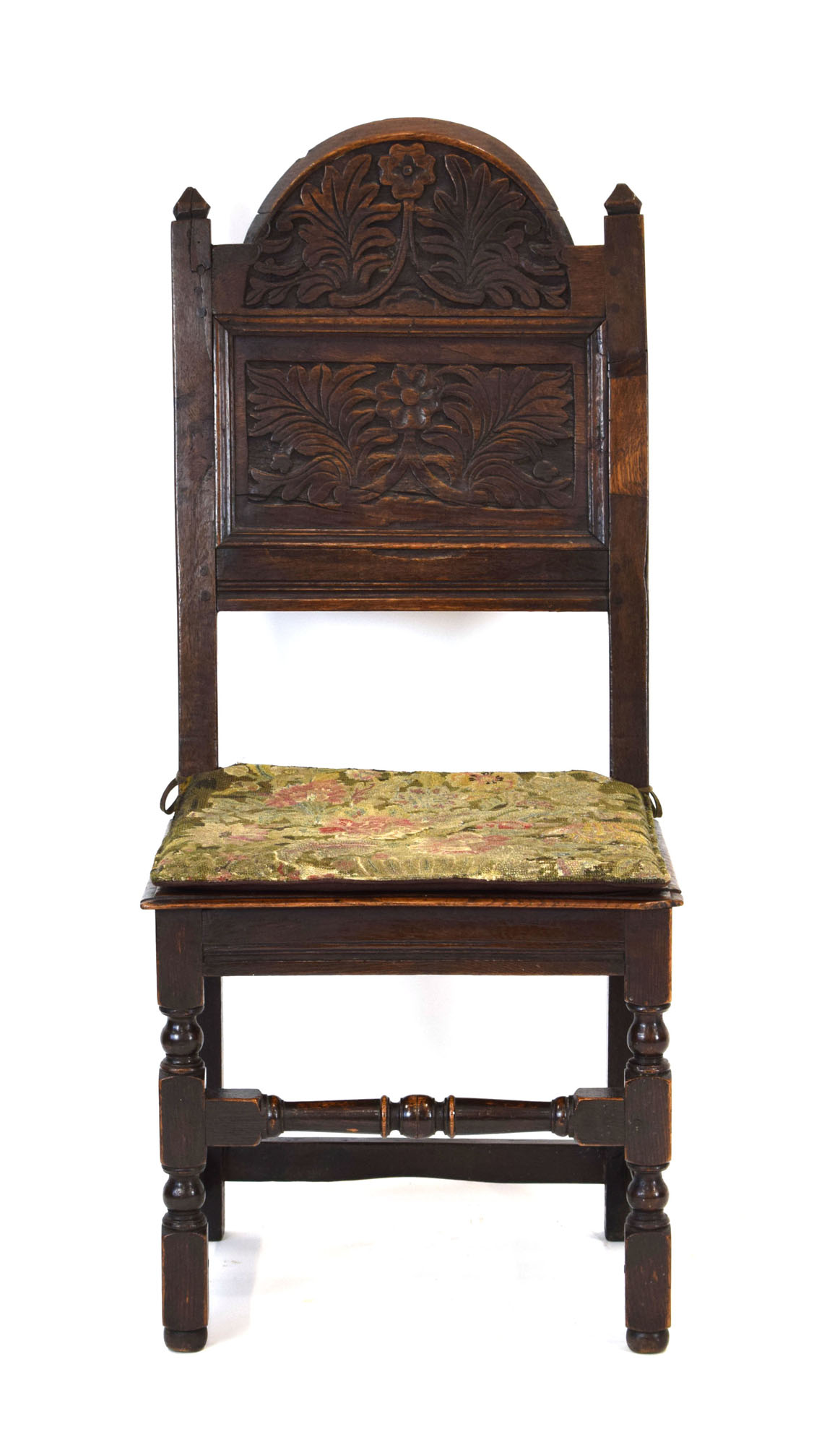 A 17th century and later oak back stool,