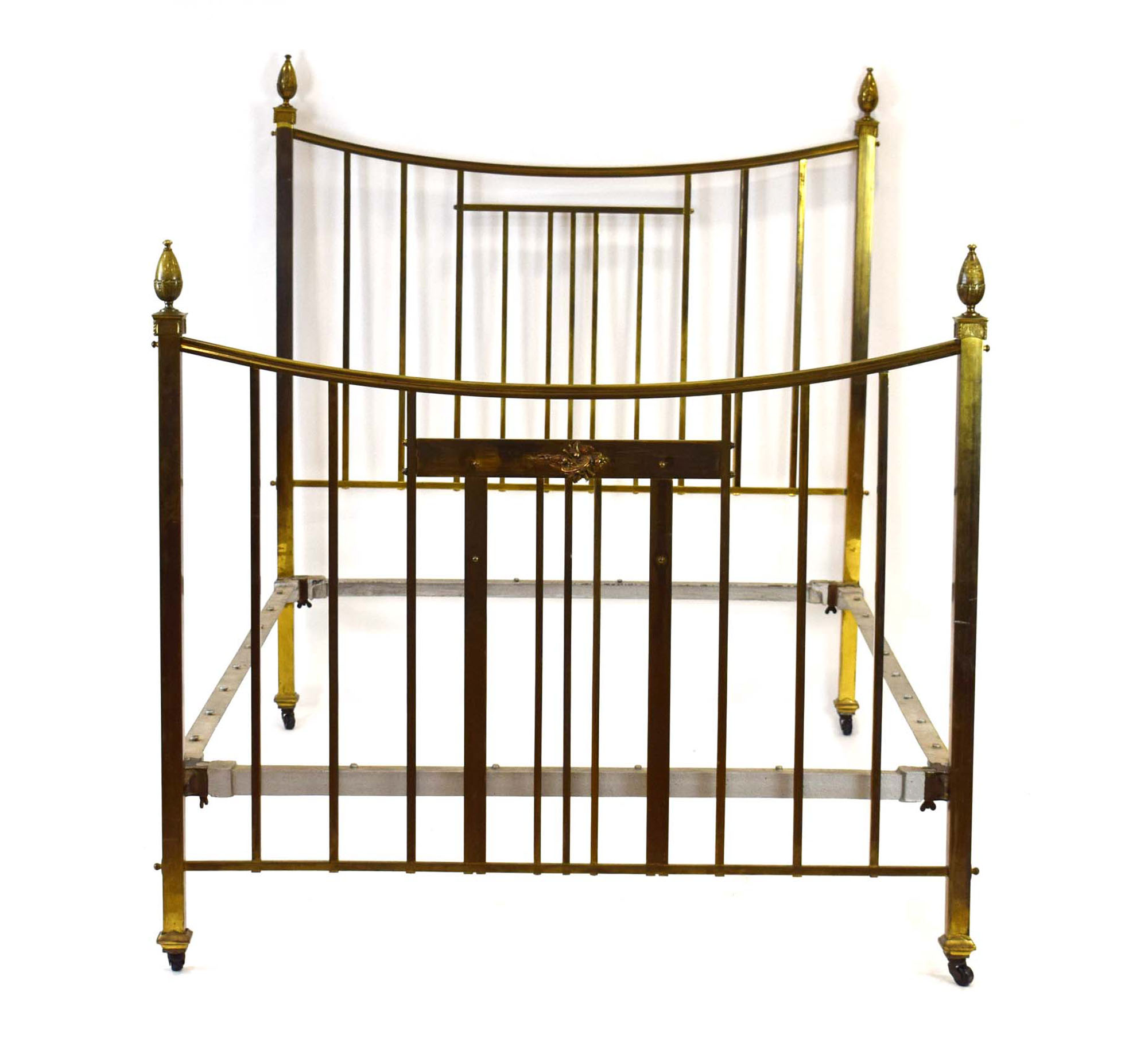 A late 19th/early 20th century brass-finished bedframe decorated with copper sections and - Image 3 of 14