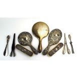 A group of early 20th century and later silver mounted dressing table items comprising three hand