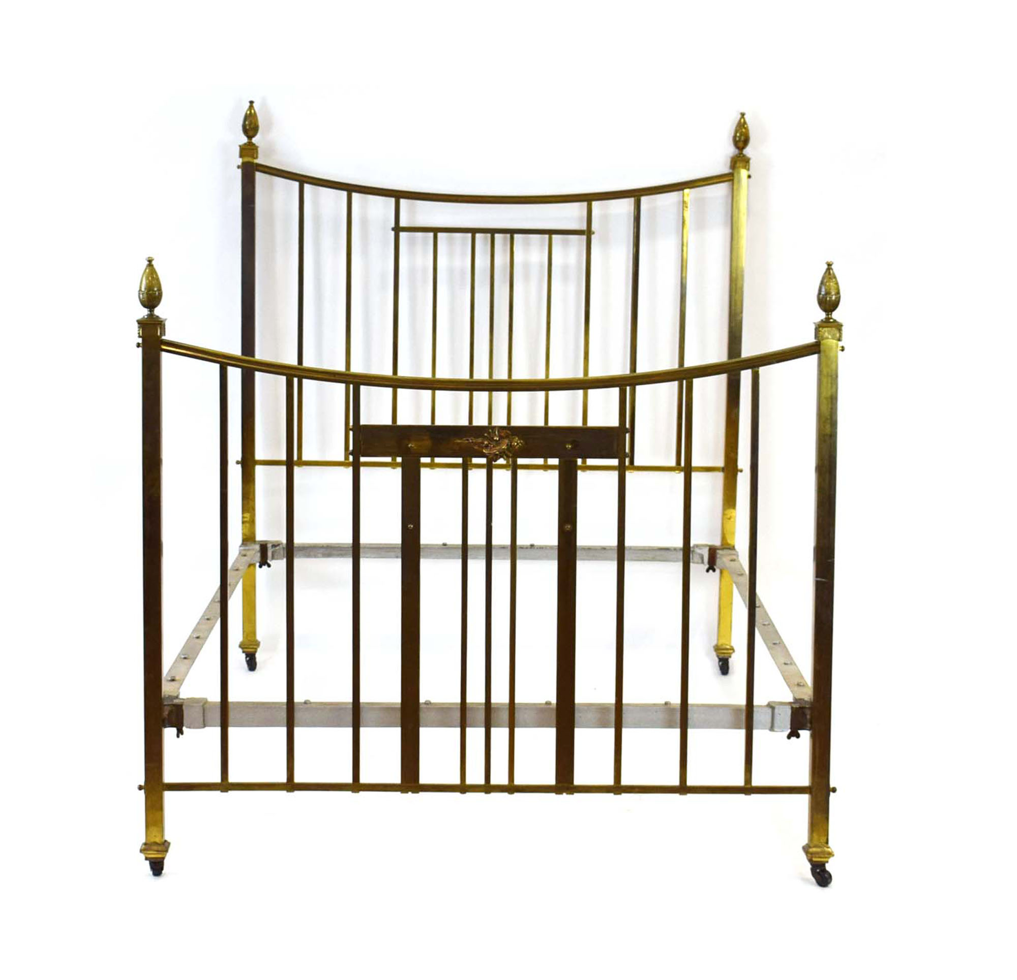 A late 19th/early 20th century brass-finished bedframe decorated with copper sections and - Image 5 of 14
