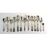 A mixed parcel of 18th century and later silver teaspoons, various designs, dates and makers,
