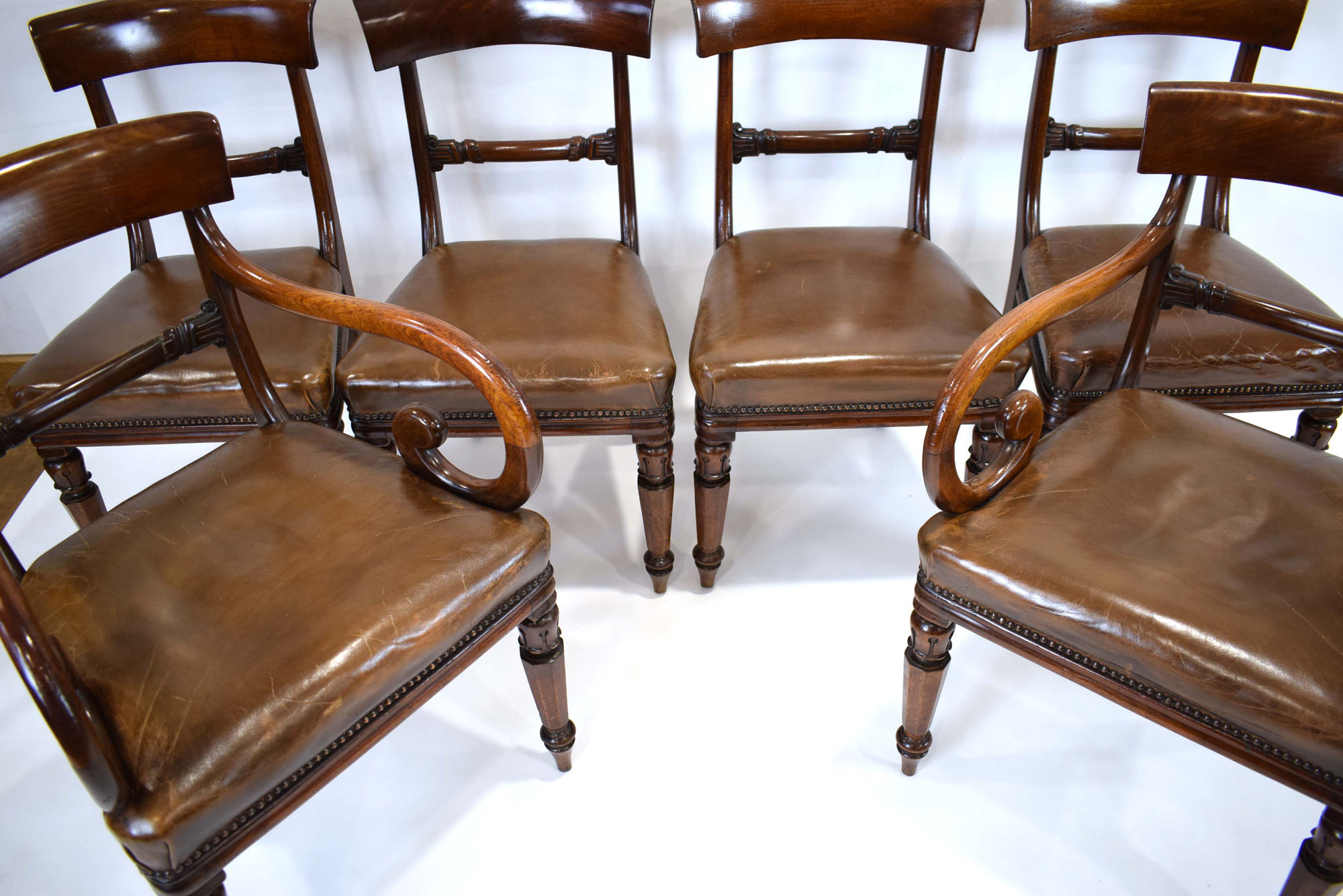 A set of six William IV mahogany bar-back dining chairs, including two carvers, - Image 3 of 12