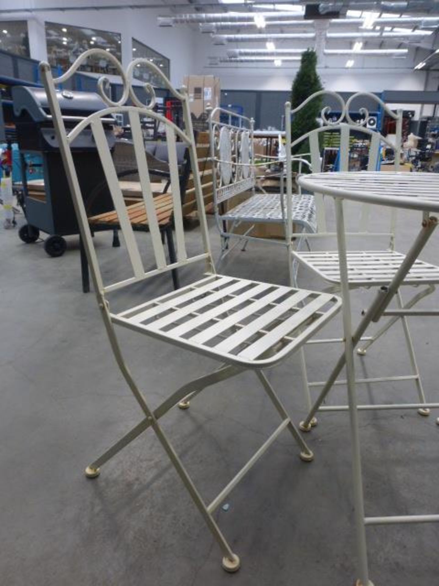 Cream metal folding garden table and 2 matching chairs - Image 2 of 3