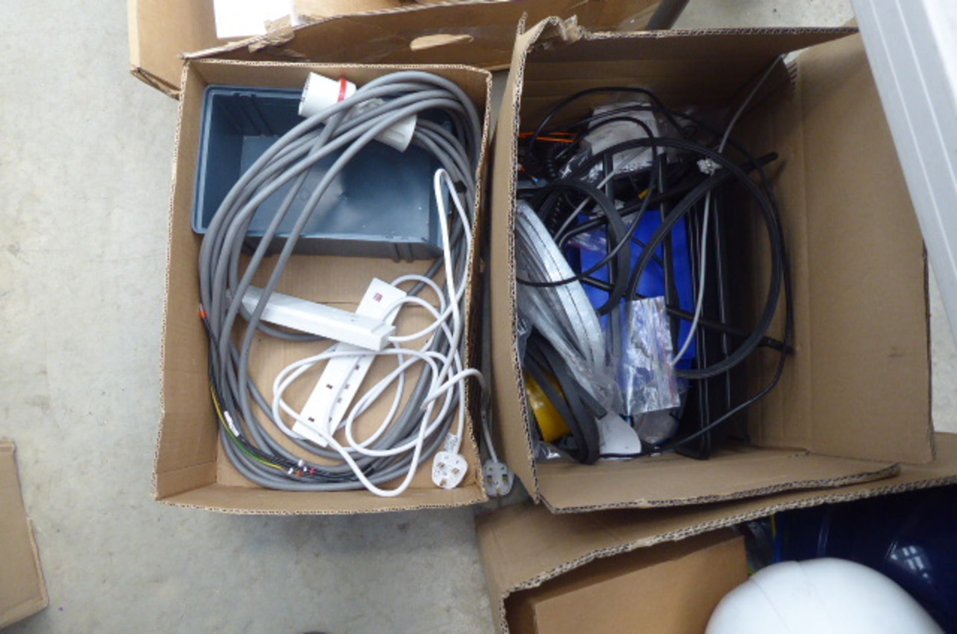 4 boxes containing hard hats, cable, extension cables, switches, etc - Image 3 of 3