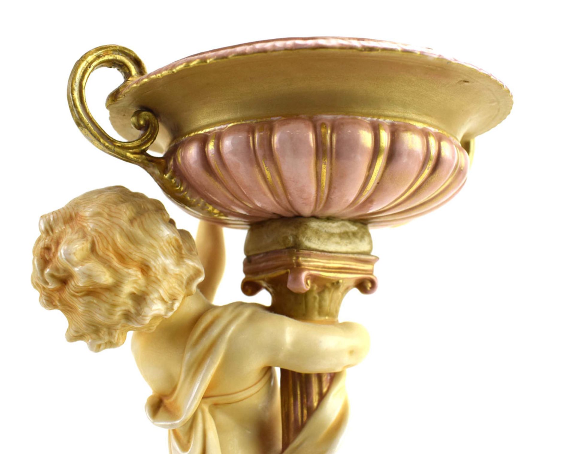 RR 368 - An ivory blush stand with urn shaped dish supported by a putti base gilt and jewel - Image 9 of 9