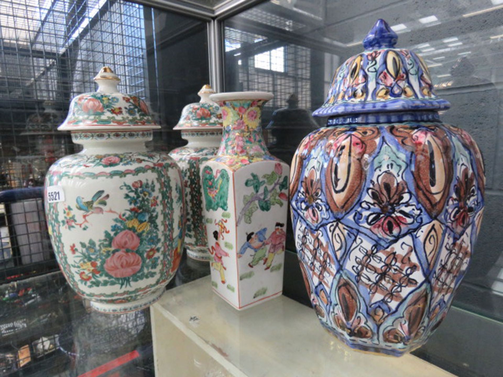 (2) 2 Chinese lidded pots, plus a vase and an Italian lidded pot