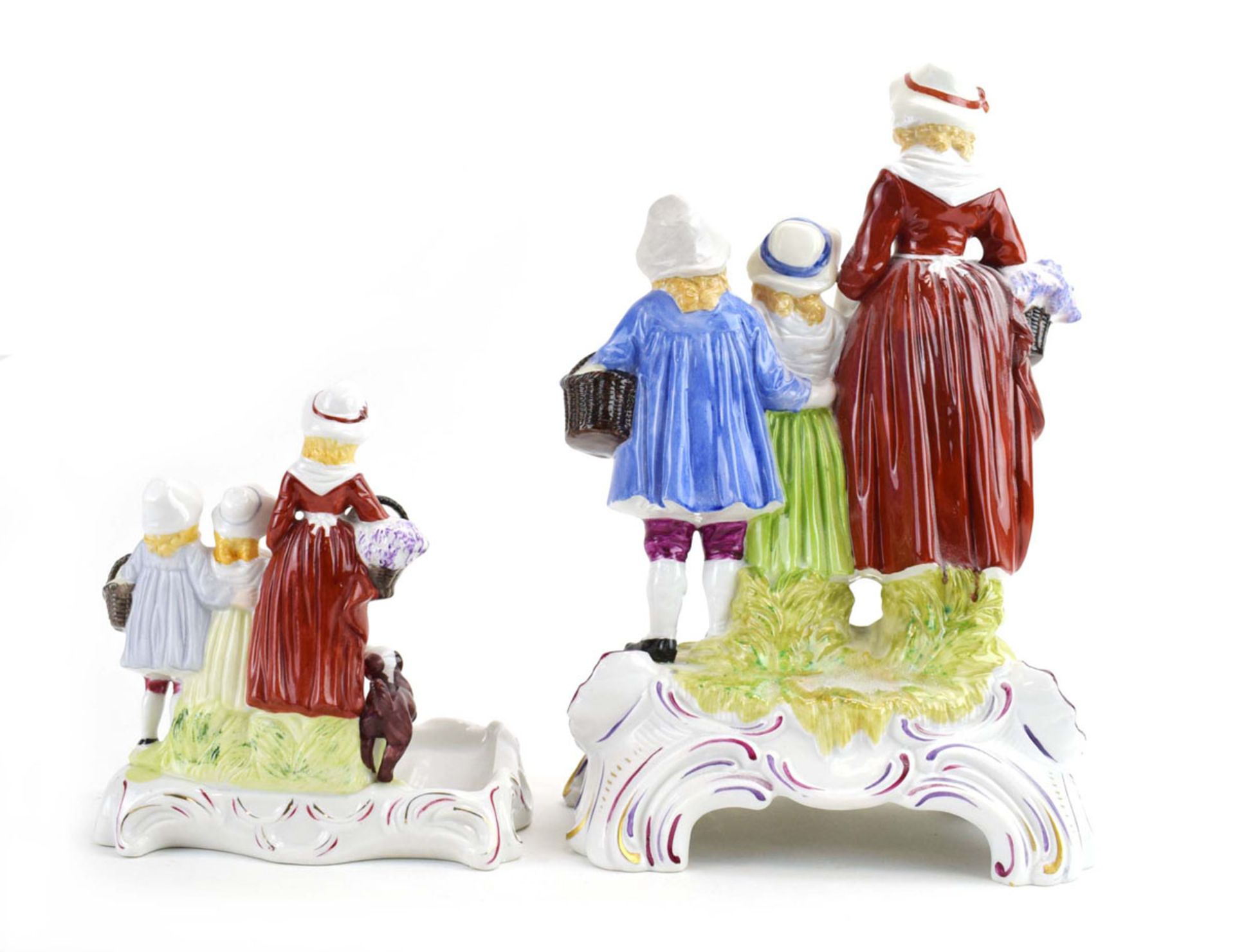 RR 366 - A Dresden Yardley's Old English Lavender figure, h. 30.5 cm, together with a similar