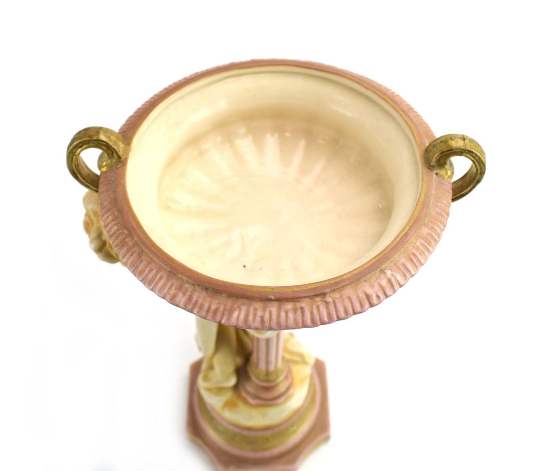 RR 368 - An ivory blush stand with urn shaped dish supported by a putti base gilt and jewel - Image 4 of 9