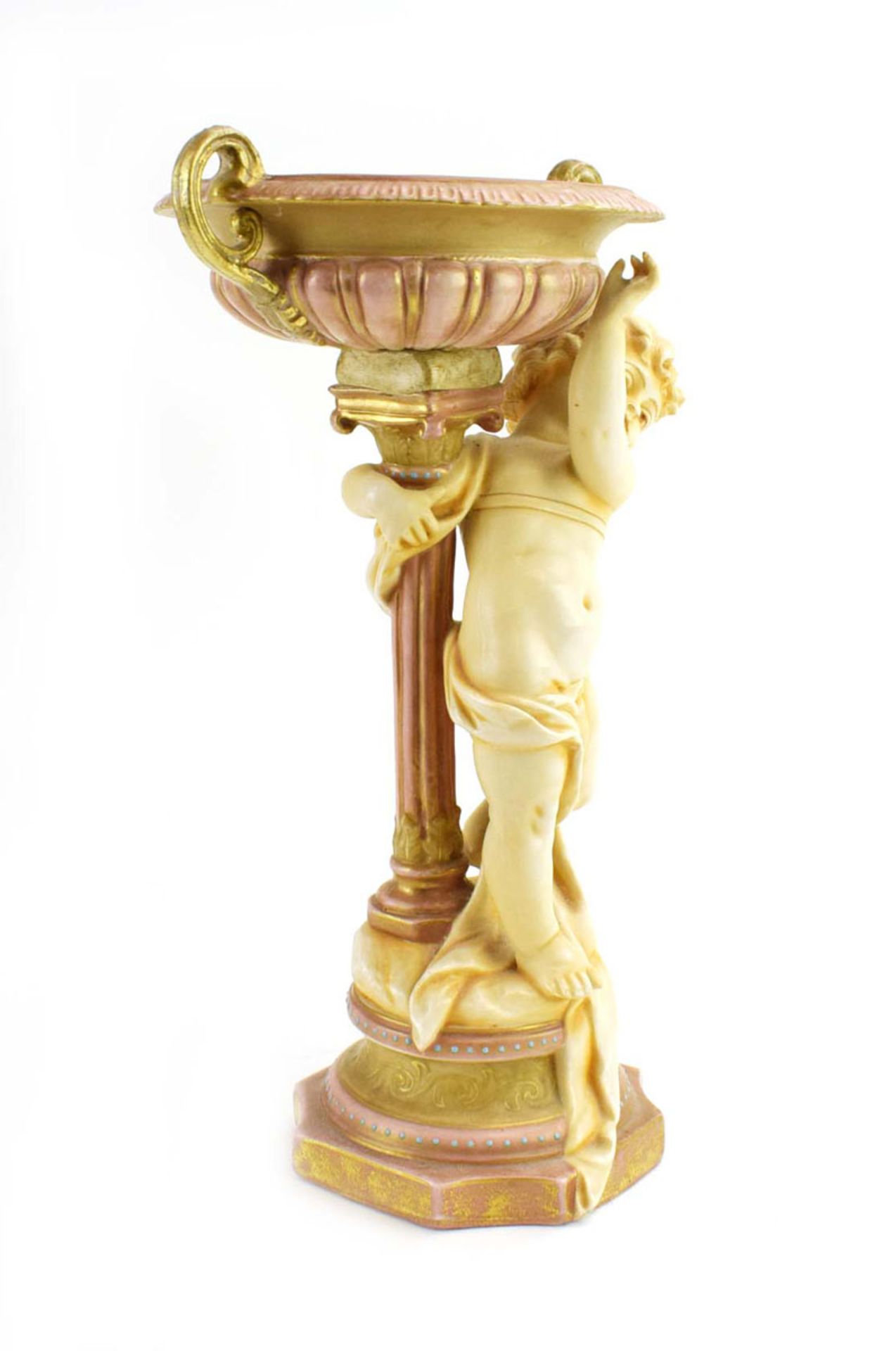 RR 368 - An ivory blush stand with urn shaped dish supported by a putti base gilt and jewel - Image 2 of 9