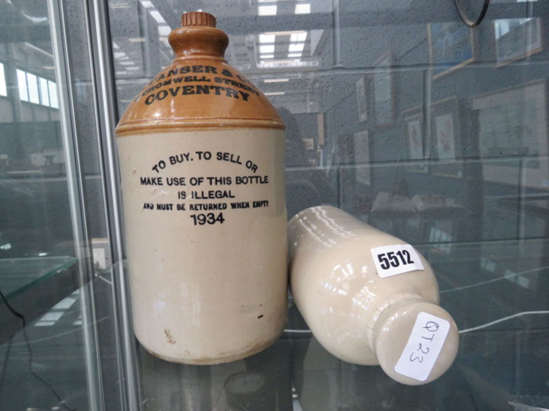 Hot water bottle, plus a 2 tone flagon, J Tanser & Co., Coventry