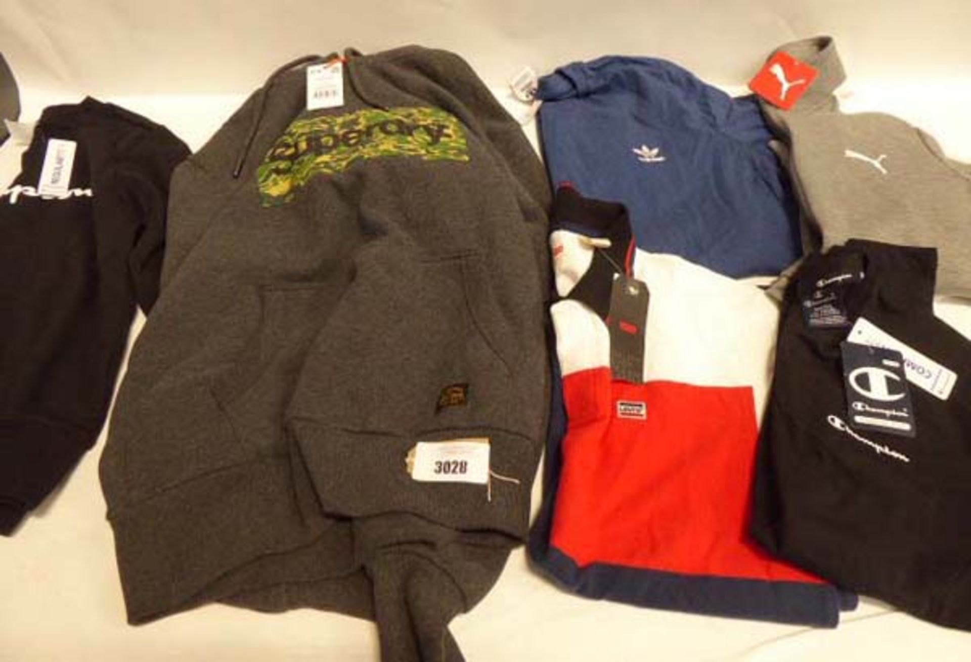 Black Champion regular fit jumper, size S plus a mens grey Superdry hoodie, size L. Levis polo