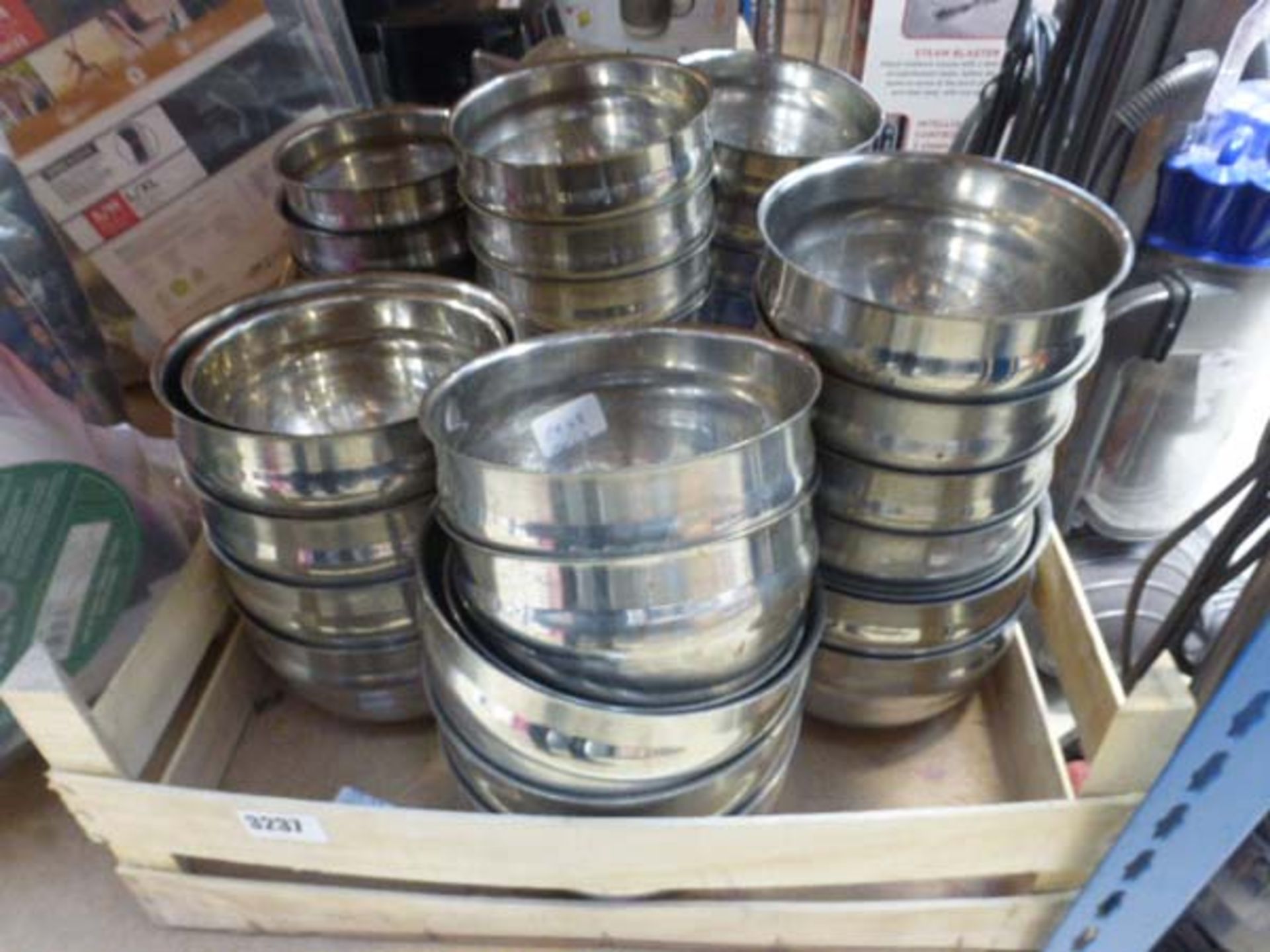2 trays of stainless steel serving bowls