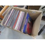 Box containing vinyl records to inc. Angelz, Aerosmith, The Ramones, Duran Duran, Dire Straits,