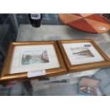 (13) Pair of miniature prints to include cityscape with river and bridge plus a harbour scene Galway