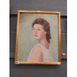 Oil on board study of a lady in white dress