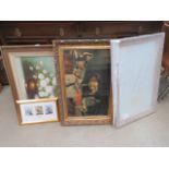 Quantity of paintings and prints, to include: African figures. The Last Supper, plus a mirror