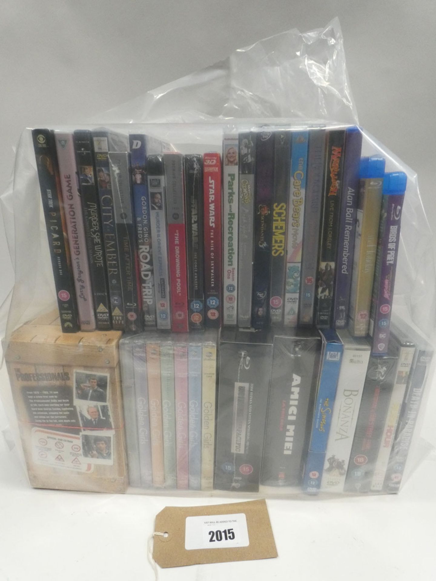 Bag containing quantity of Blu-Ray and DVD films/boxsets