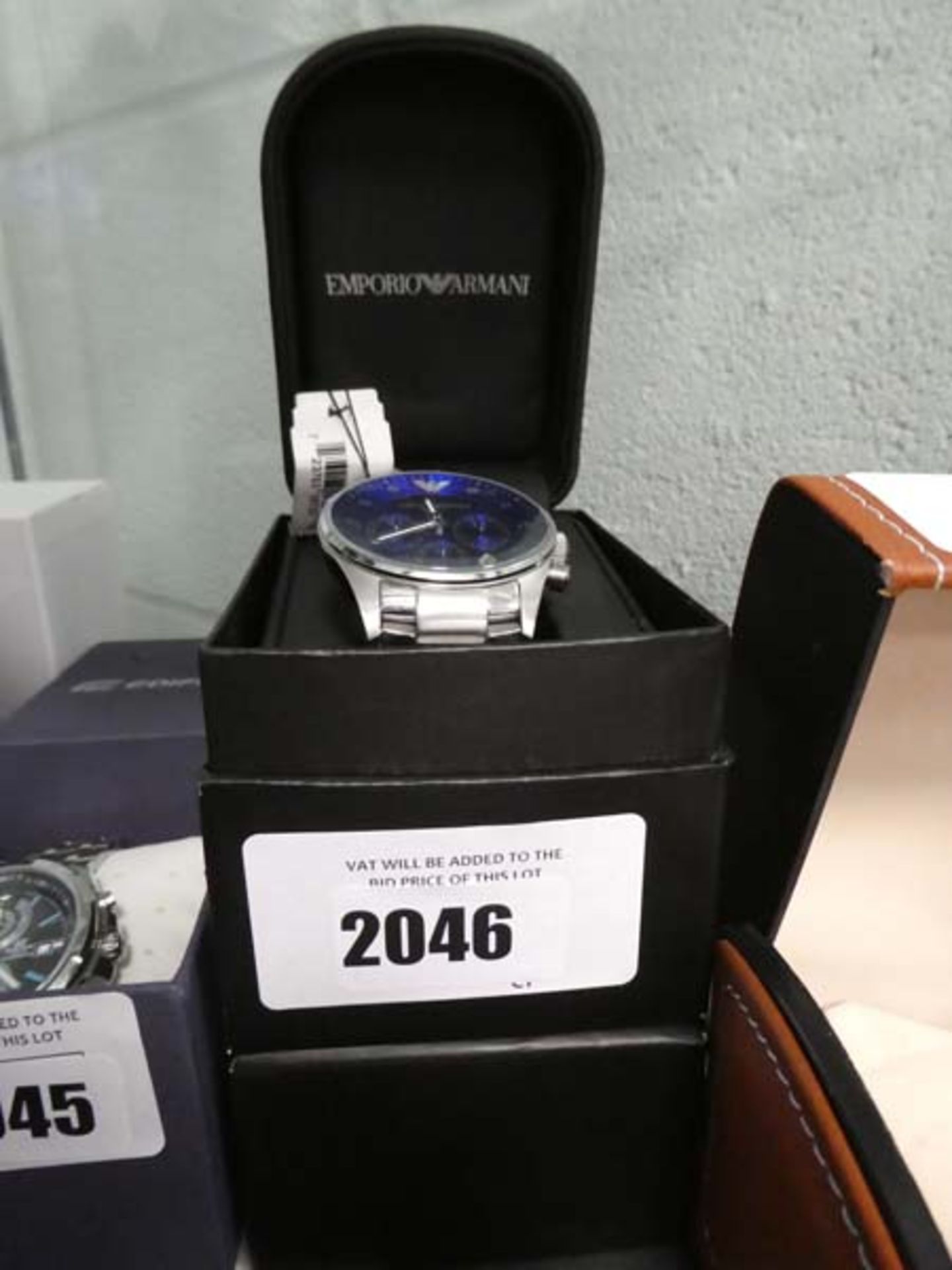 Emporio Armani stainless steel strap blue face dial chronograph wristwatch with box - Image 2 of 2