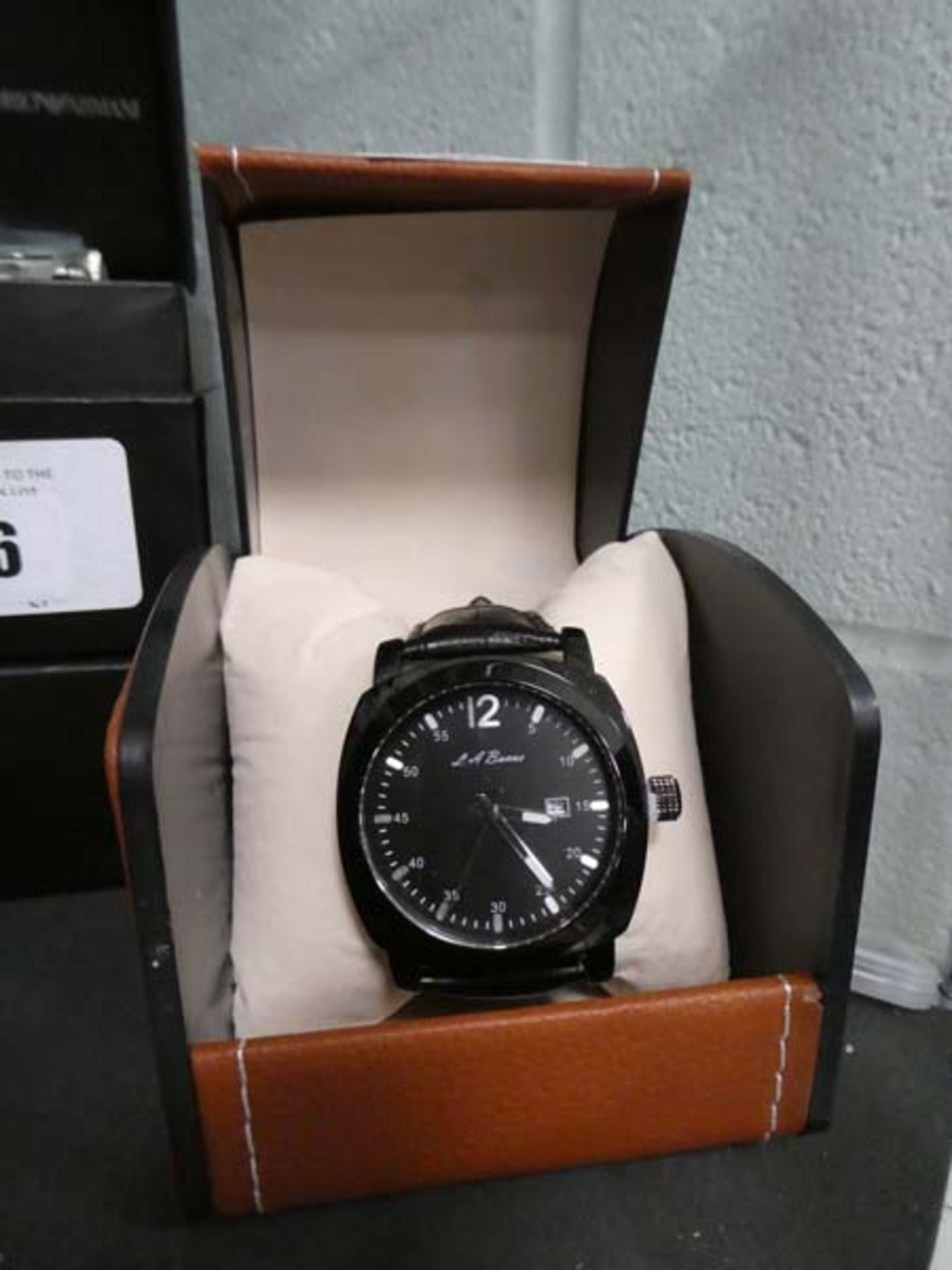 2423 - LA Banus black leather strap wristwatch with box - Image 2 of 2