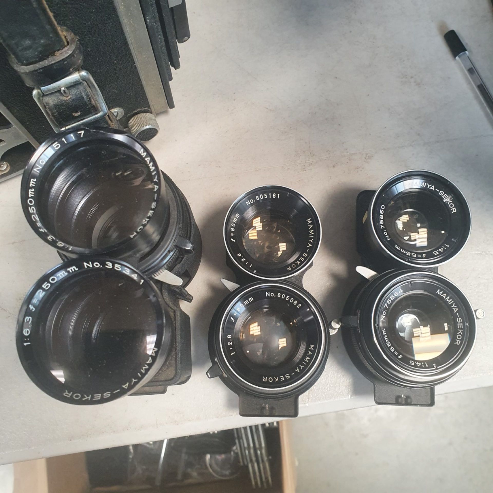 3 Mamiya lenses, 55mm/80mm/250mm. Includes micro technical camera with xenar 1:4.5/ 150 lens. (250mm - Image 3 of 4