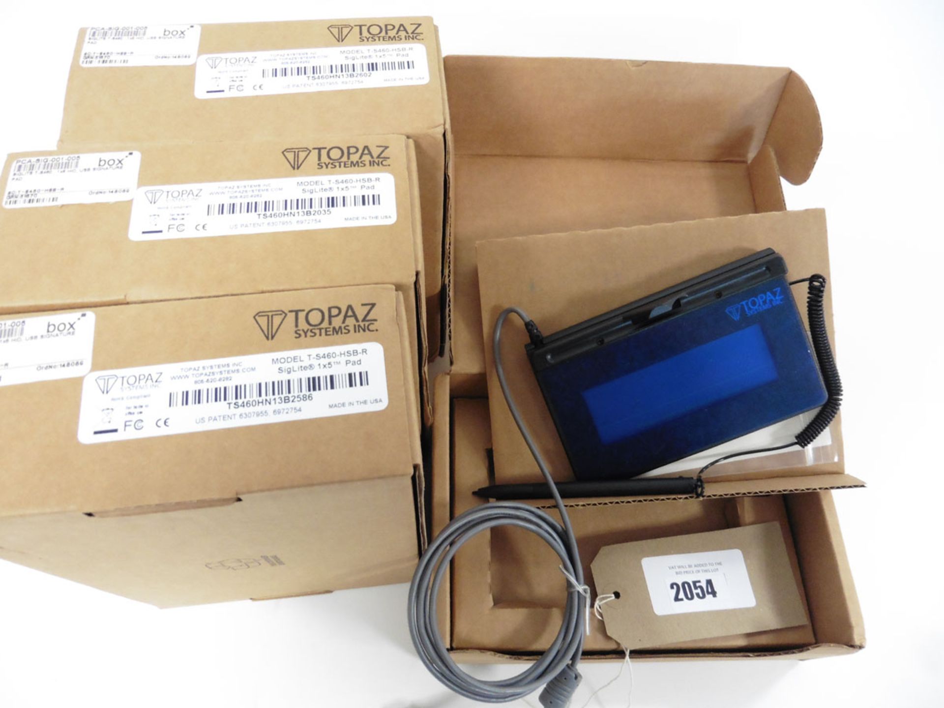 bag of 4 Topaz Systems Siglite 1x5 Usb digital signaturecapture pads in boxes