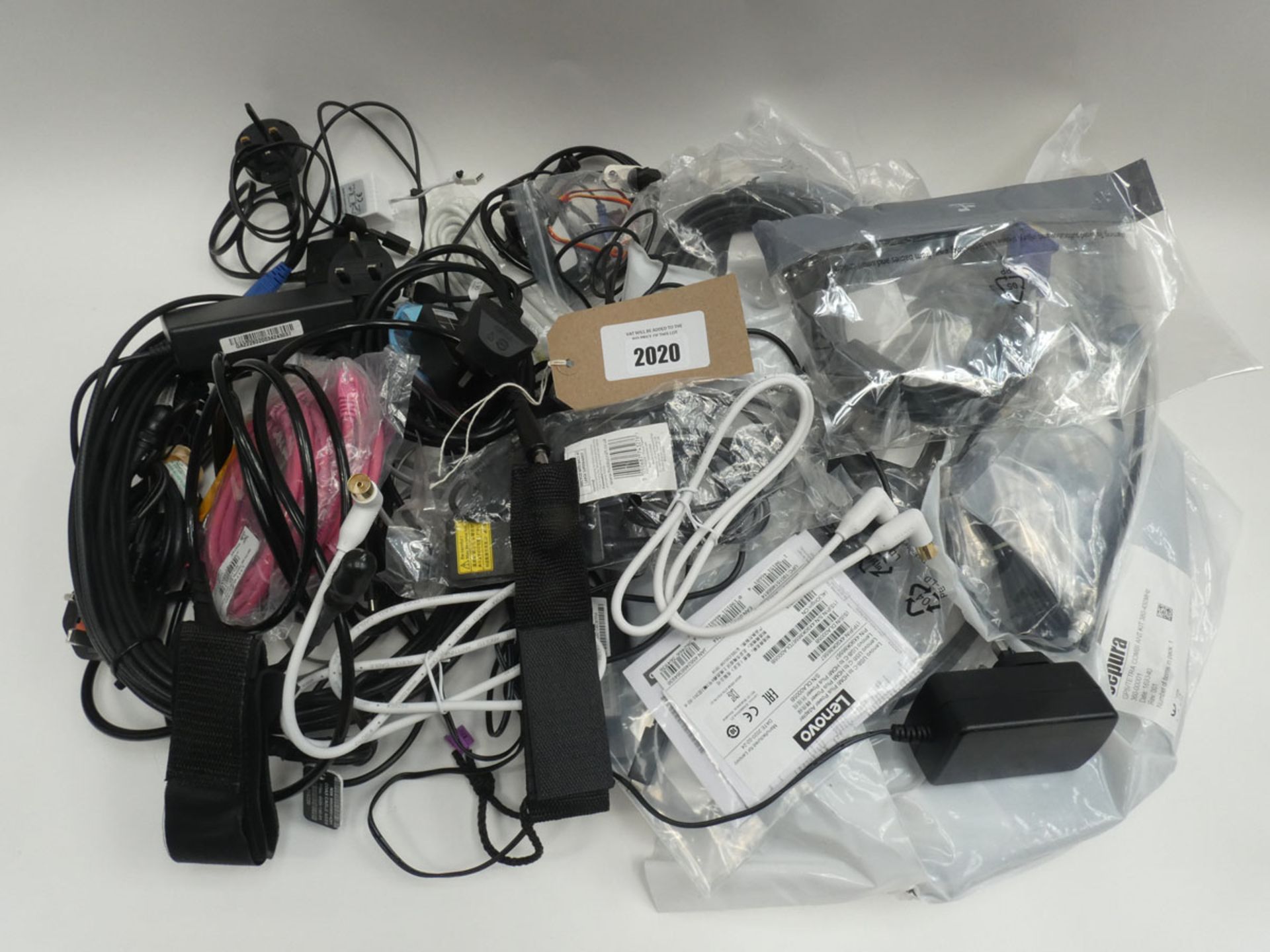 Bag containing quantity of leads, cables and PSUs