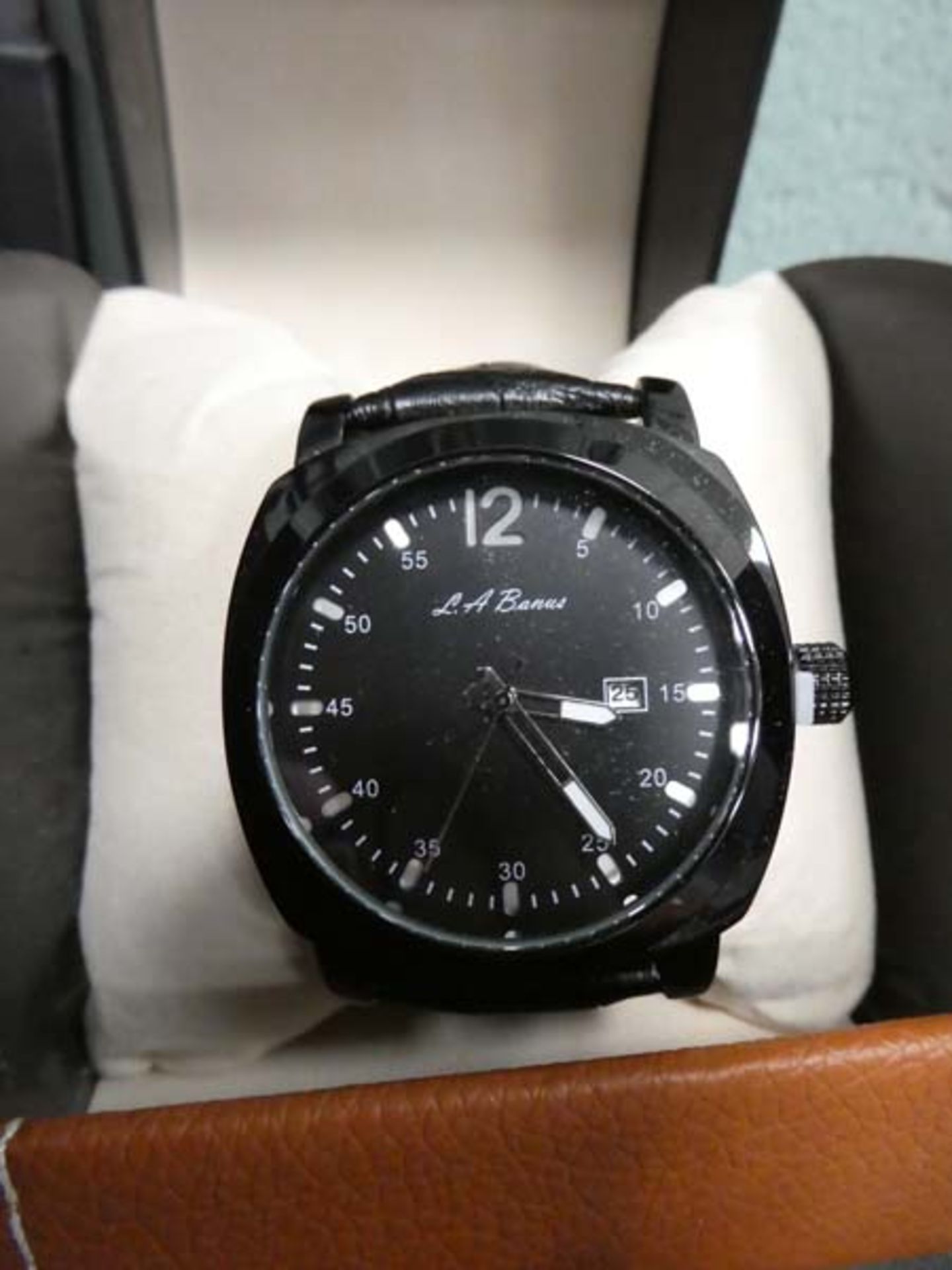 2423 - LA Banus black leather strap wristwatch with box