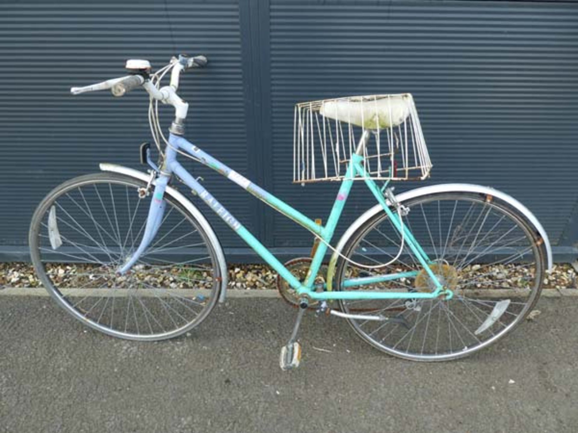 Green and purple Raleigh ladies bike