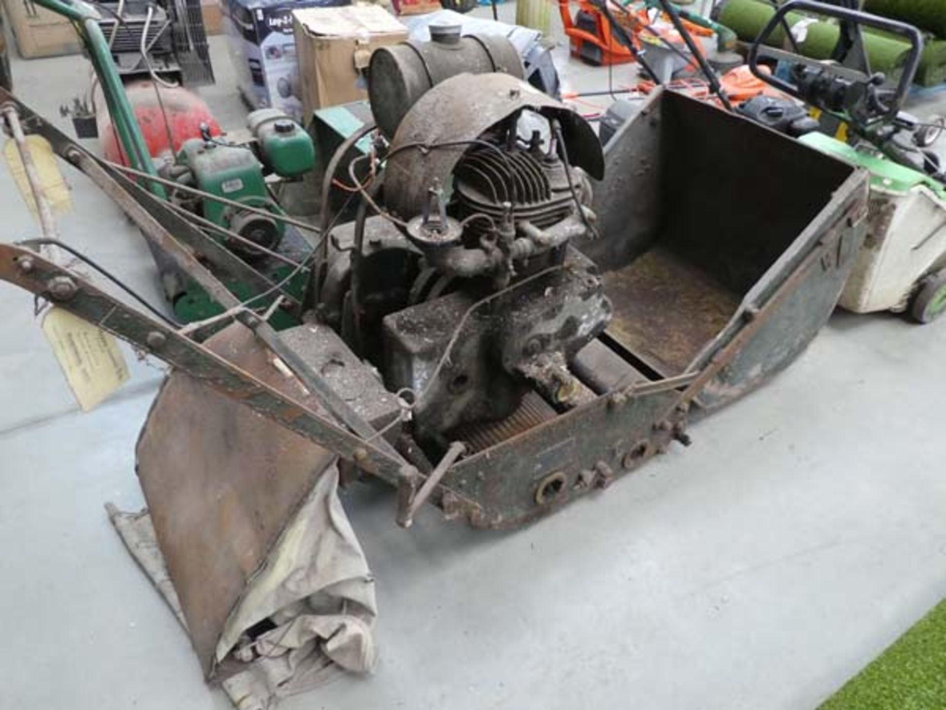 Vintage Dennis Brothers cylinder mower with grass box