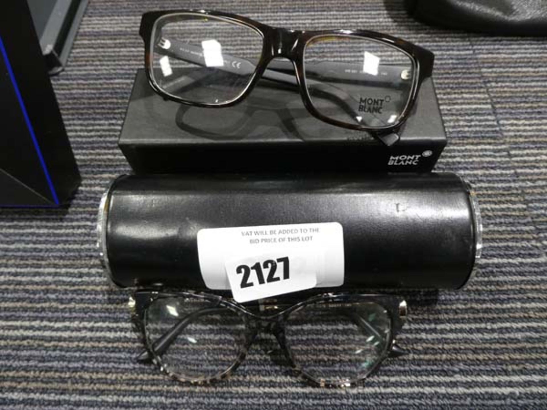 2082 Pair of Mont Blanc reading glasses together with BVLGARI reading glass frames in cases