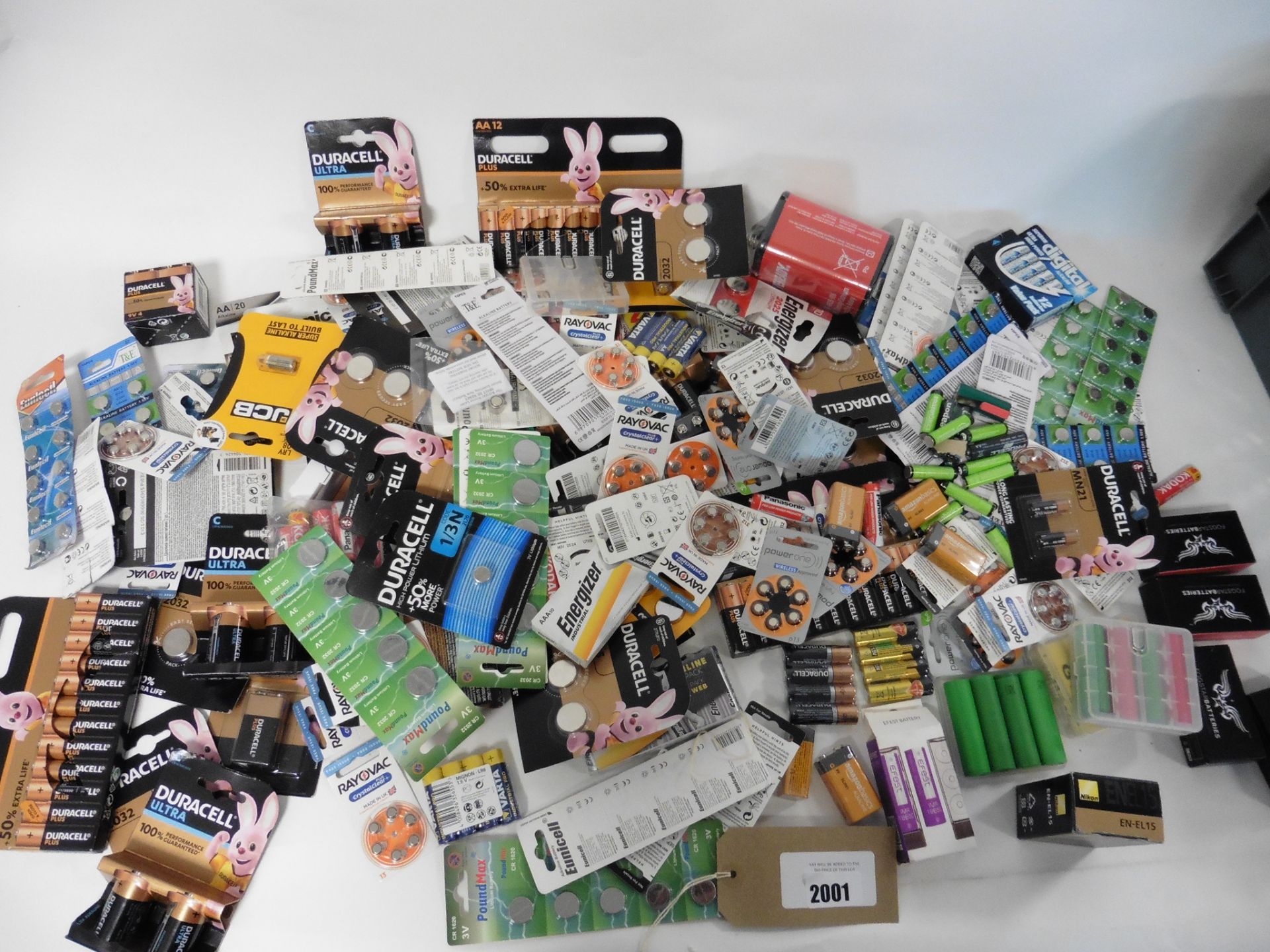 A bag of assorted batteries, AA, AAA, 9V, button, etc.