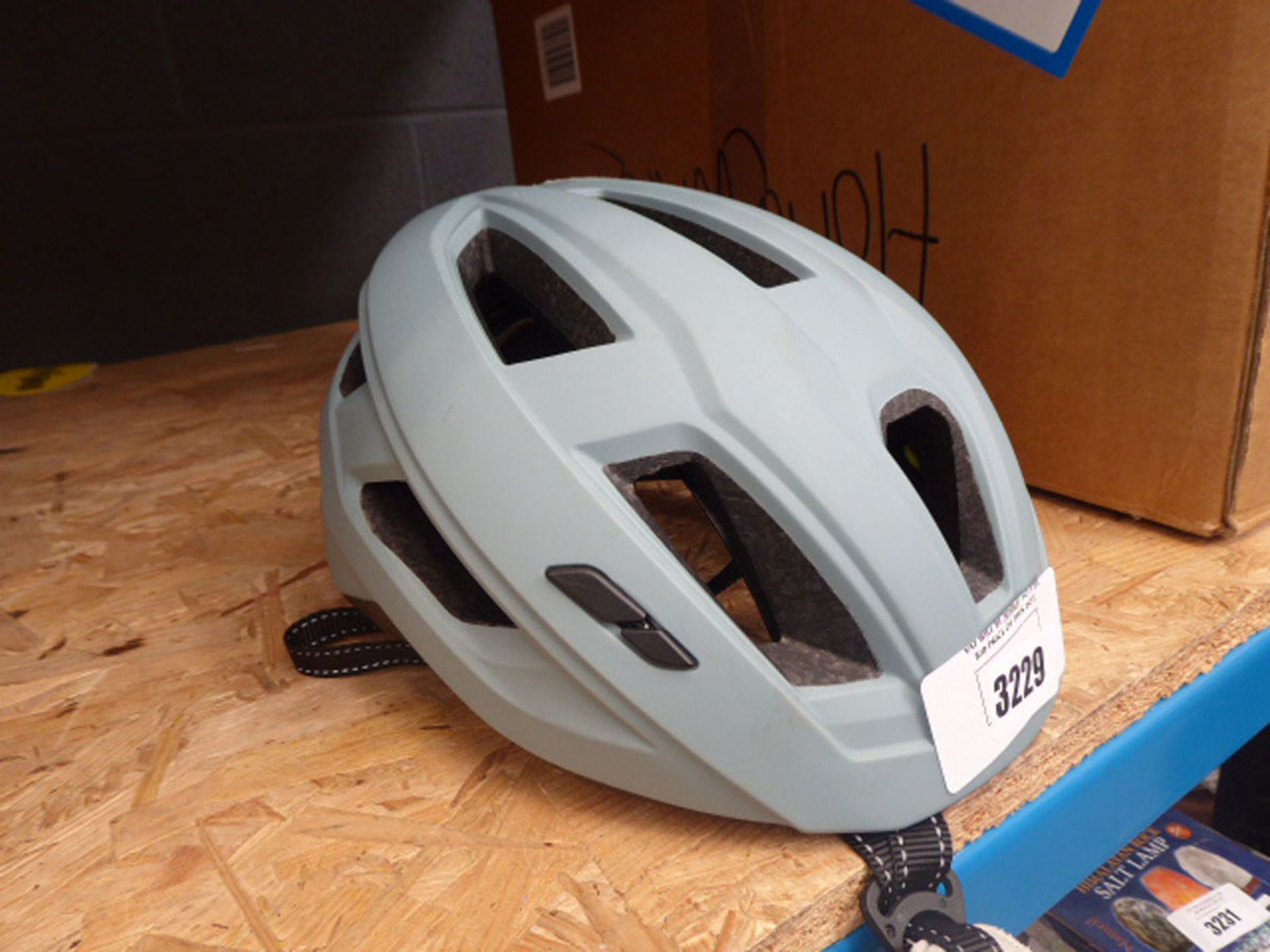 Light blue cycle helmet